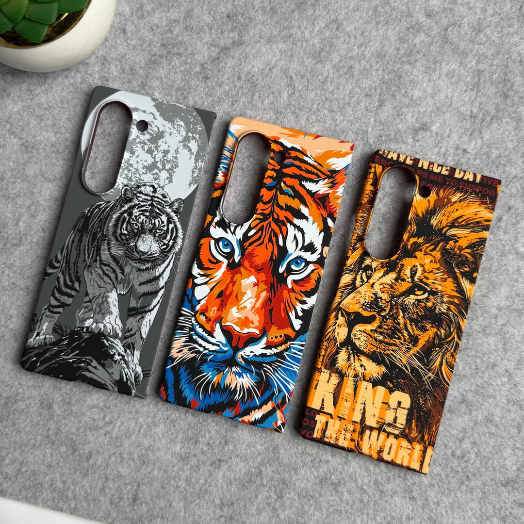 FRATO Fold 6 Collection Samsung Galaxy Z Fold Series Carbon Fiber Texture Tiger Lion Design Hard Pc MagSafe Case Cover