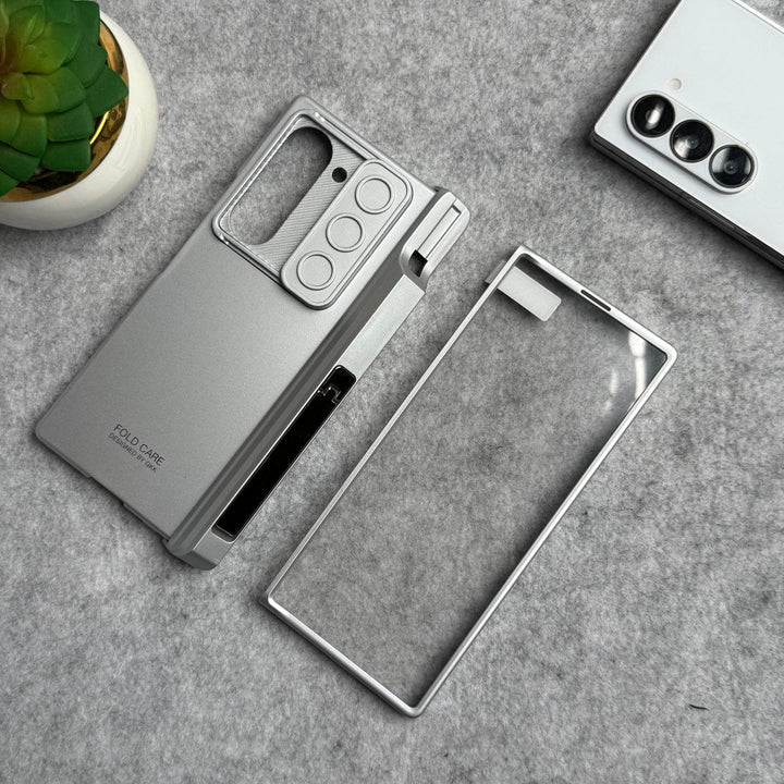 FRATO Fold 6 Collection Silver Samsung Galaxy Z Fold 6 GKK Camera Protection Slider Magnetic Hinge Front Glass Protective Cover