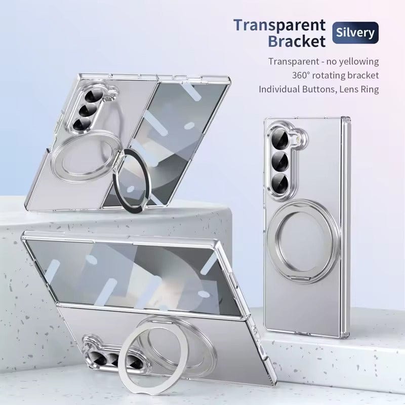 FRATO Fold 6 Collection Silvery Samsung Galaxy Z Fold 6 Transparent 360°Rotating Magnetic Holder Case Cover