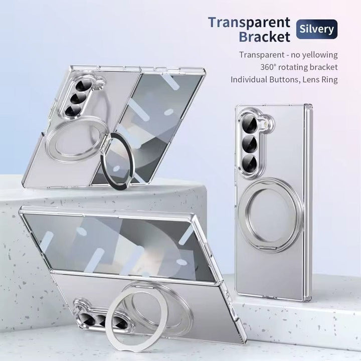 FRATO Fold 6 Collection Silvery Samsung Galaxy Z Fold 6 Transparent 360°Rotating Magnetic Holder Case Cover