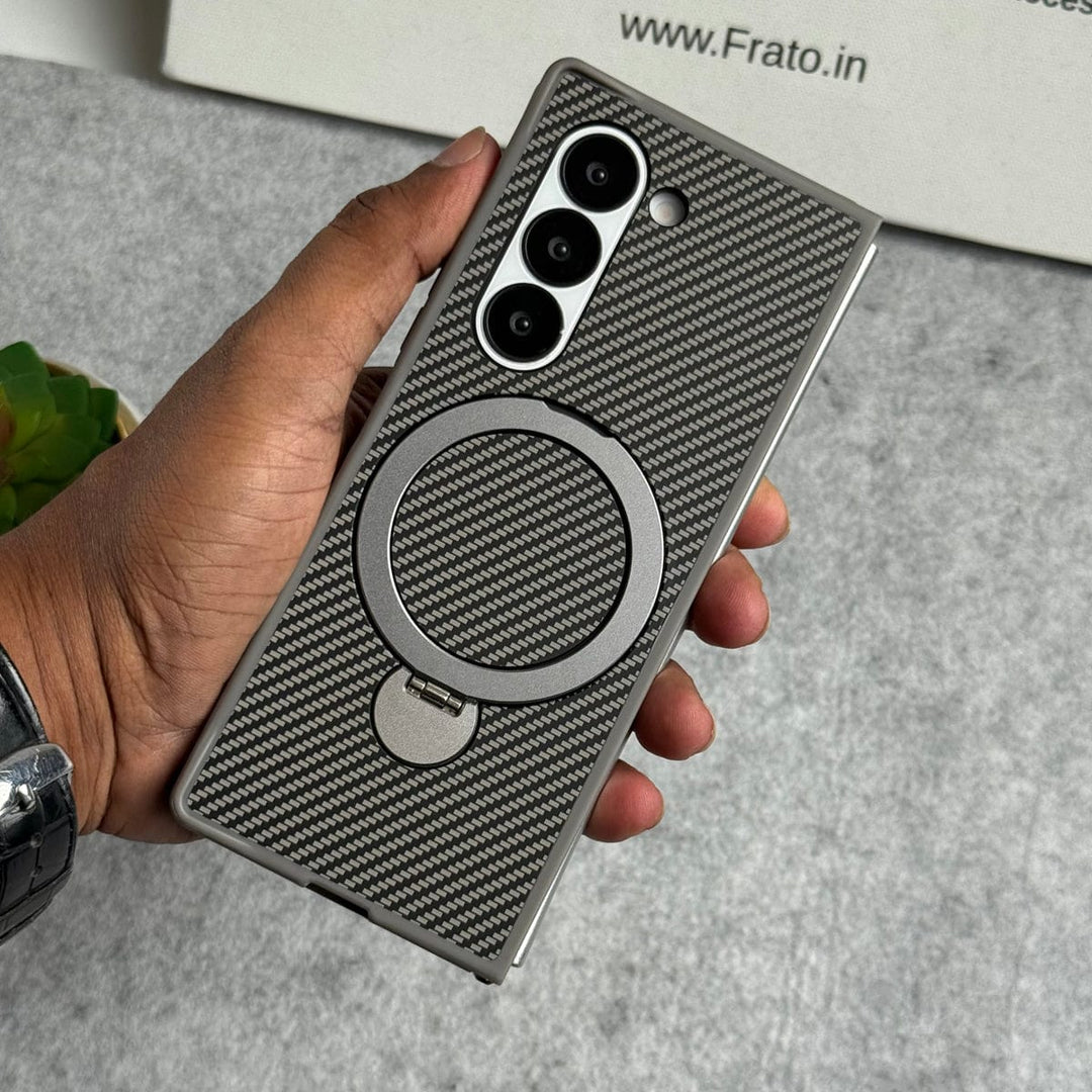 FRATO Fold 6 Collection Titanium Gray Samsung Galaxy Z fold 6 Premium Carbon Fiber Texture MagSafe Magnetic Stand Case Cover