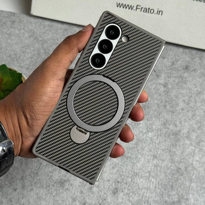 FRATO Fold 6 Collection Titanium Gray Samsung Galaxy Z fold 6 Premium Carbon Fiber Texture MagSafe Magnetic Stand Case Cover