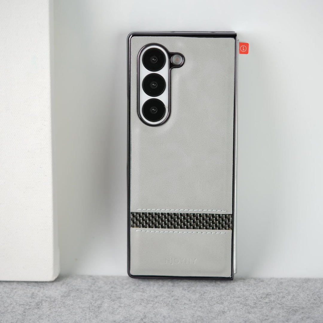 FRATO Fold 6 Collection Titanium Gray Samsung Galaxy Z Fold 6 Stripe PU Leather Side Chrome Case With Front Glass