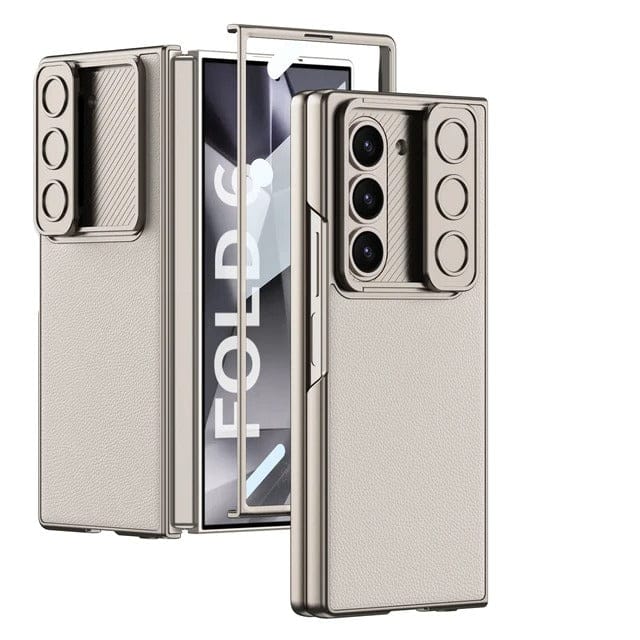 FRATO Fold 6 Collection Titanium Grey Samsung Galaxy Z Fold 6 Leather Cover With Camera Protective Shetter