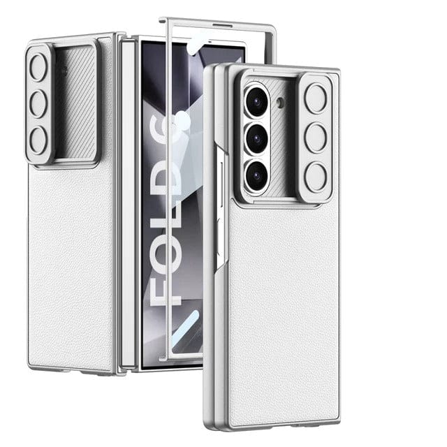 FRATO Fold 6 Collection Titanium Silver Samsung Galaxy Z Fold 6 Leather Cover With Camera Protective Shetter