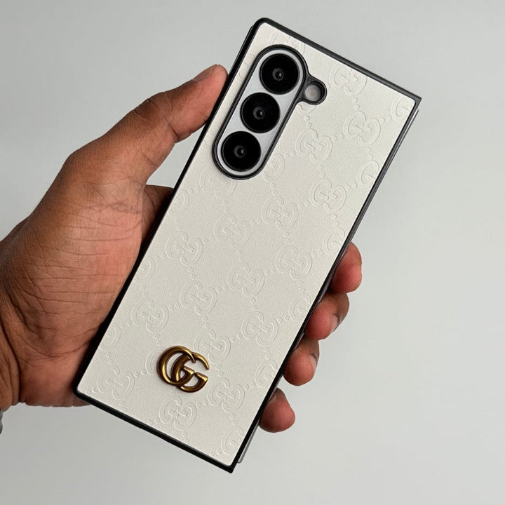 FRATO Fold 6 Collection White Samsung Galaxy Z fold 6 Luxury GG Fashion Leather Brand Case Cover
