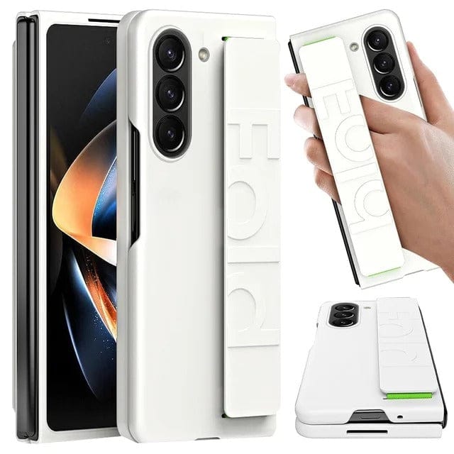 FRATO Fold 6 Collection White Samsung Galaxy Z Fold 6 Silk Hard Shell Strap Holder Case