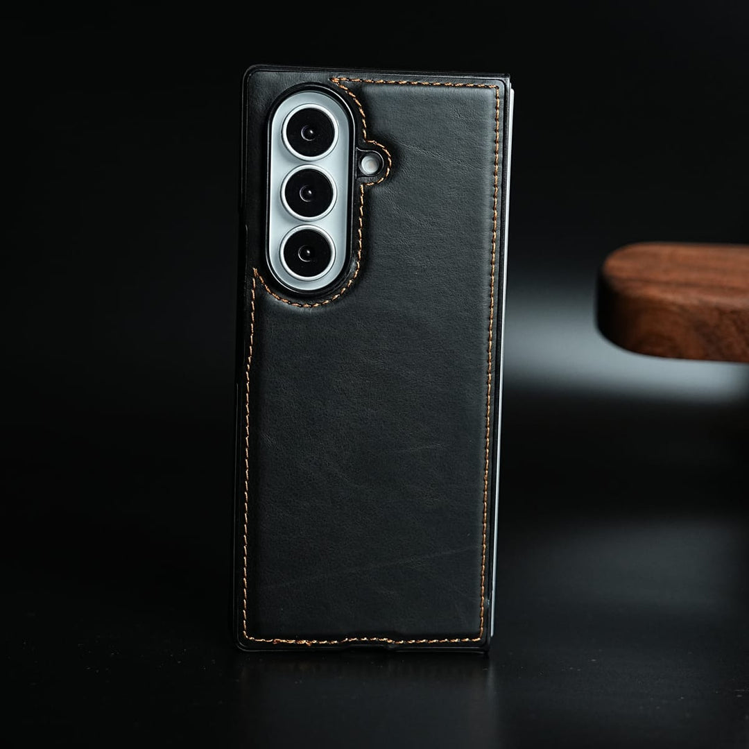 FRATO Fold 7 Collection Black Edge Stitched Leather Texture Case for Galaxy Z Fold 7 | Magnetic Case