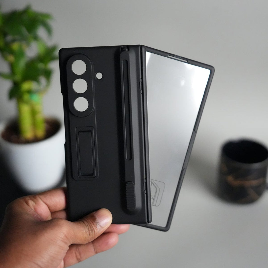 FRATO Fold 7 Collection Black Galaxy Z Fold 7 Front Glass Protection Case With PushUP S Pen Holder