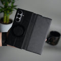 Galaxy Z Fold 7 Luxury Leather Rotating Ring Stand Case