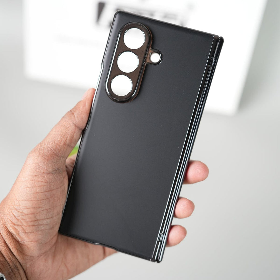 FRATO Fold 7 Collection Black Galaxy Z Fold 7 Luxury Plating Hinge Phone Case Front Glass Protective Film Matte PC Cover