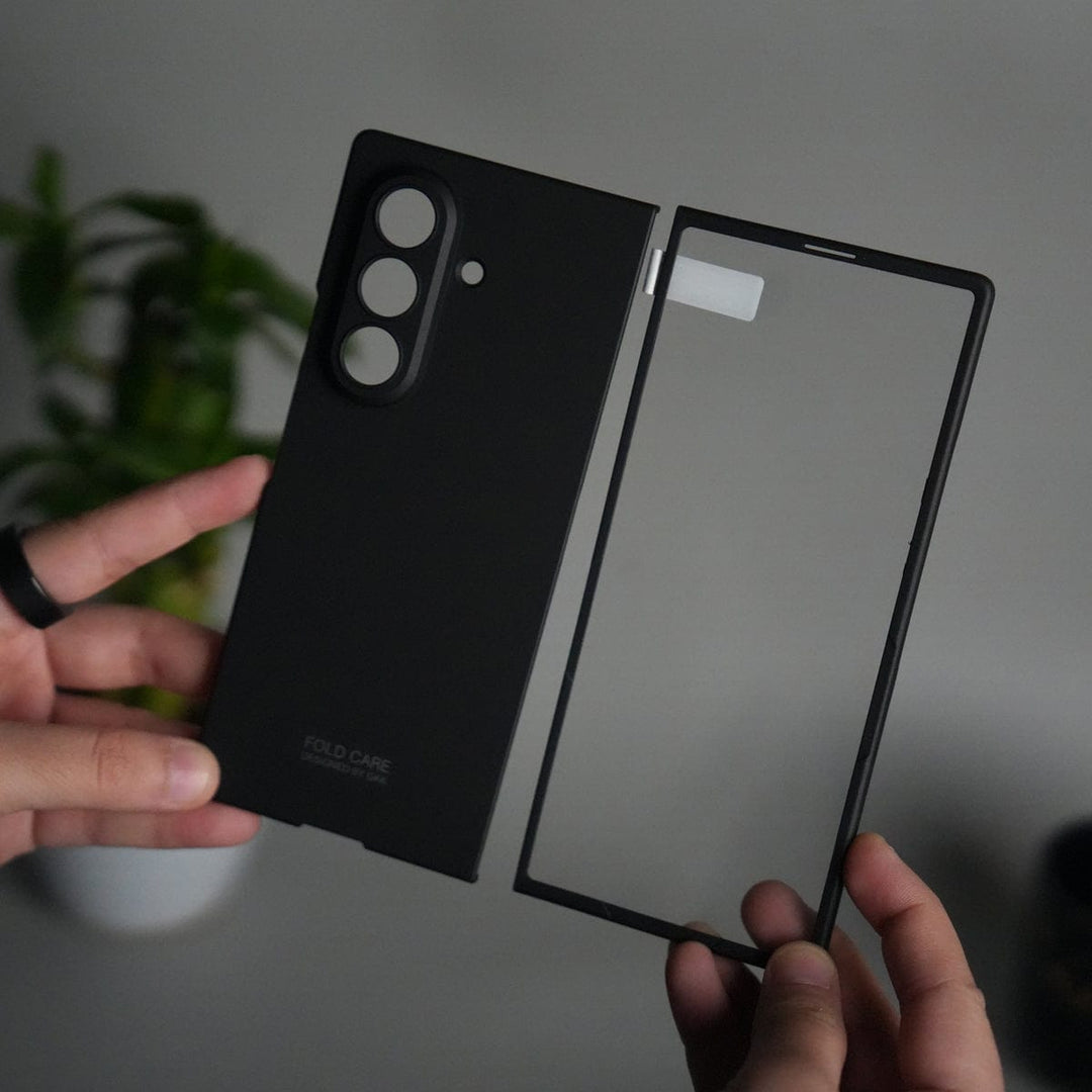 FRATO Fold 7 Collection Black Galaxy Z Fold 7 Matte Hard Case with Front Glass Cover | Slim Shockproof Fold Care Edition