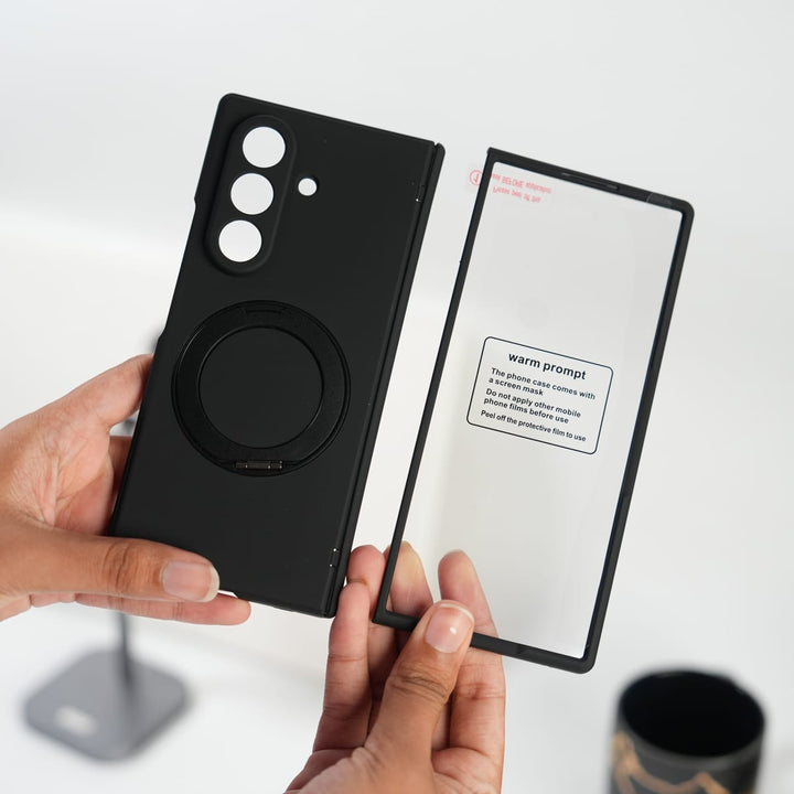 FRATO Fold 7 Collection Black Galaxy Z Fold 7 Matte MagSafe Case with 360° Rotating Stand &amp; Hinge Protection