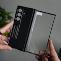 Galaxy Z Fold 7 Premium Leather Case | Front Glass | Silver Plated Camera Frame with Kickstand (Copy)