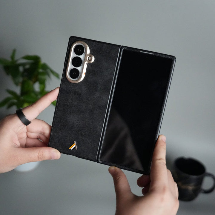 FRATO Fold 7 Collection Black Galaxy Z Fold 7 Premium PU Leather Back Case with Front Frame | Slim &amp; Elegant Design