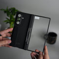 Galaxy Z Fold 7 Silicone Band Holder Case with Front Glass | Matte Hard Cover with Kickstand Grip