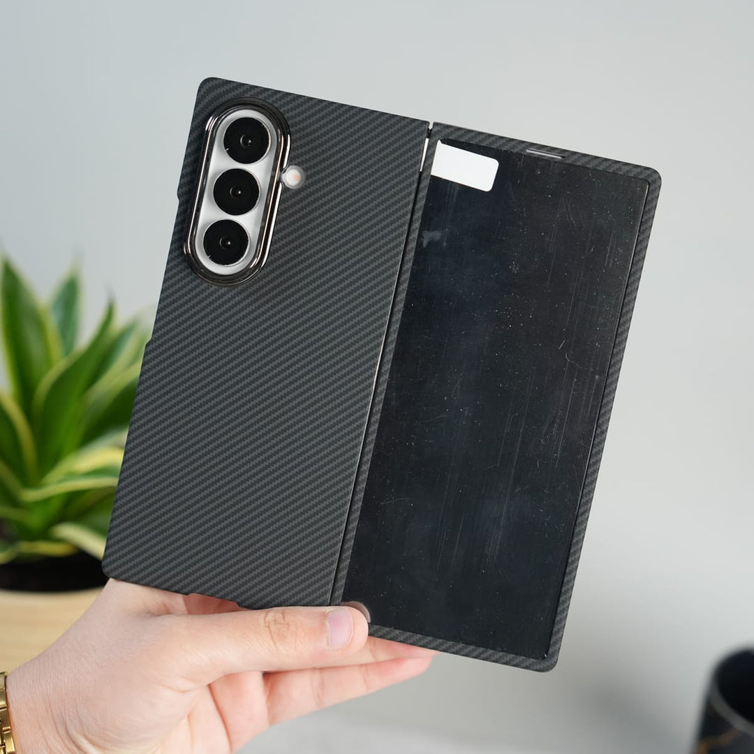FRATO Fold 7 Collection Black Galaxy Z Fold 7 Ultra-Slim Carbon Fiber Texture Case with Front glass Protection