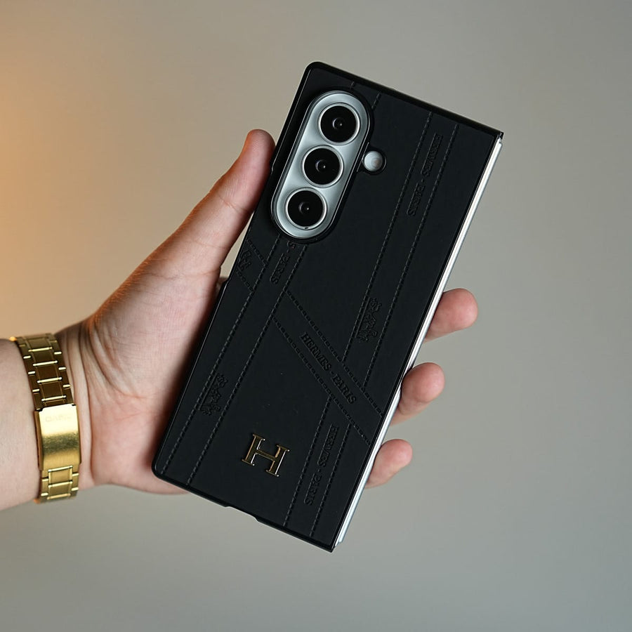 FRATO Fold 7 Collection Black Premium H-Style PU Leather Case for Galaxy Z Fold 7 | Luxury Designer-Inspired Protective Cover