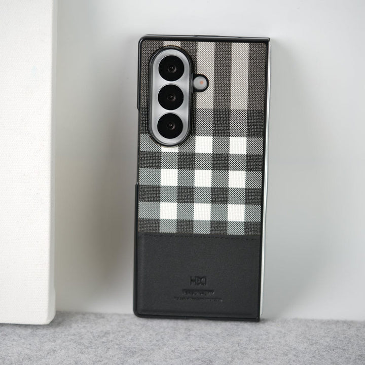 FRATO Fold 7 Collection Black Samsung Galaxy Z Fold 7 Checks Leather Case Cover