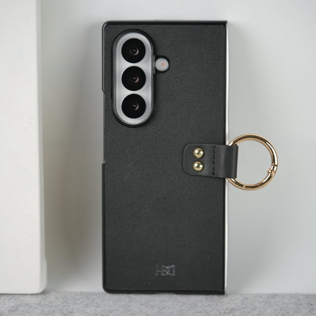 FRATO Fold 7 Collection Black Samsung Galaxy Z Fold 7 Matte Finish PU Leather Case Cover With Metal Ring Holder