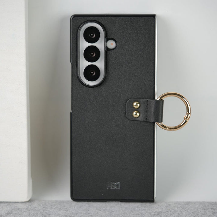 FRATO Fold 7 Collection Black Samsung Galaxy Z Fold 7 Matte Finish PU Leather Case Cover With Metal Ring Holder
