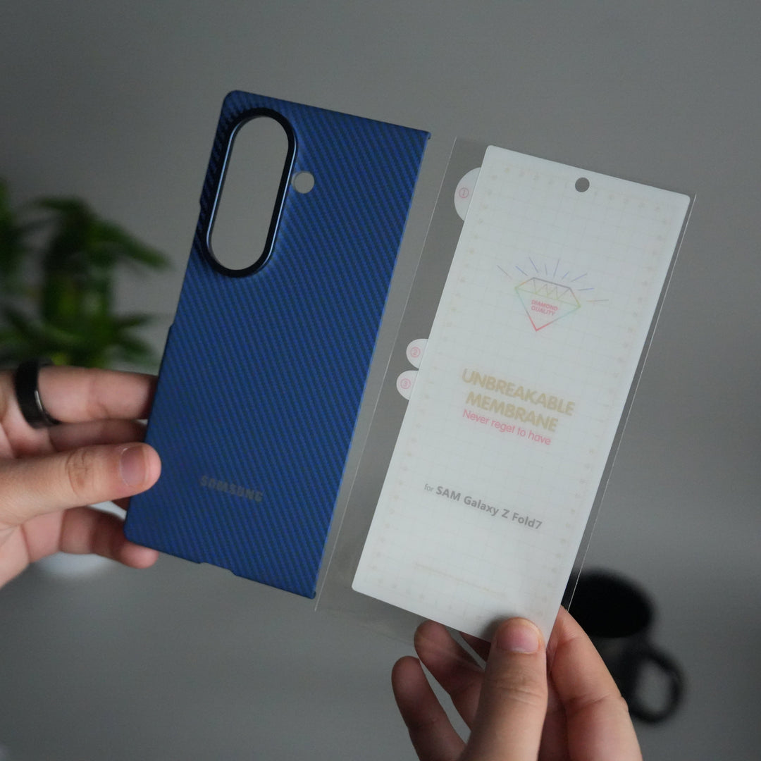FRATO Fold 7 Collection Blue Galaxy Z Fold 7 Carbon Fiber Texture Back Case with Front Membrane | Ultra-Thin Protective Cover