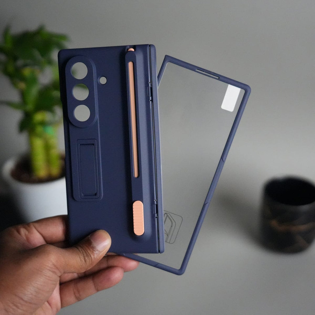 FRATO Fold 7 Collection Blue Galaxy Z Fold 7 Front Glass Protection Case With PushUP S Pen Holder