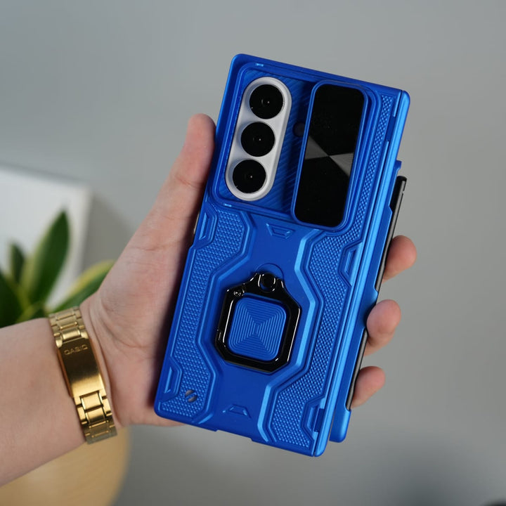 FRATO Fold 7 Collection Blue Galaxy Z Fold 7 Full Protection Armor Case with Front Glass, Camera Shutter, Kickstand &amp; S Pen Cover