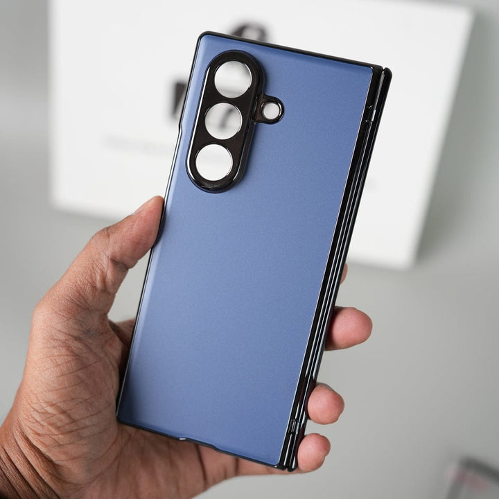 FRATO Fold 7 Collection Blue Galaxy Z Fold 7 Luxury Plating Hinge Phone Case Front Glass Protective Film Matte PC Cover