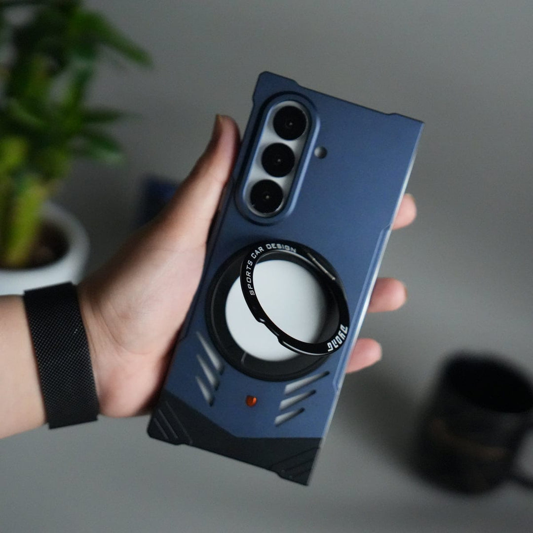 FRATO Fold 7 Collection Blue Galaxy Z Fold 7 Magnetic Aluminum Alloy Metal Rimless Frame Heat Dissipation Stand Phone Case