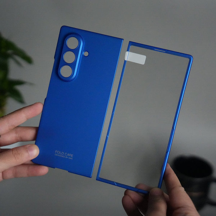 FRATO Fold 7 Collection Blue Galaxy Z Fold 7 Matte Hard Case with Front Glass Cover | Slim Shockproof Fold Care Edition
