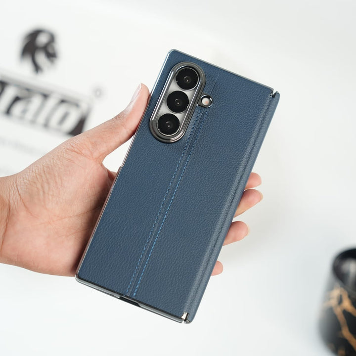 FRATO Fold 7 Collection Blue Galaxy Z Fold 7 Premium Leather Middle Stitch Case | Slim Protective Cover