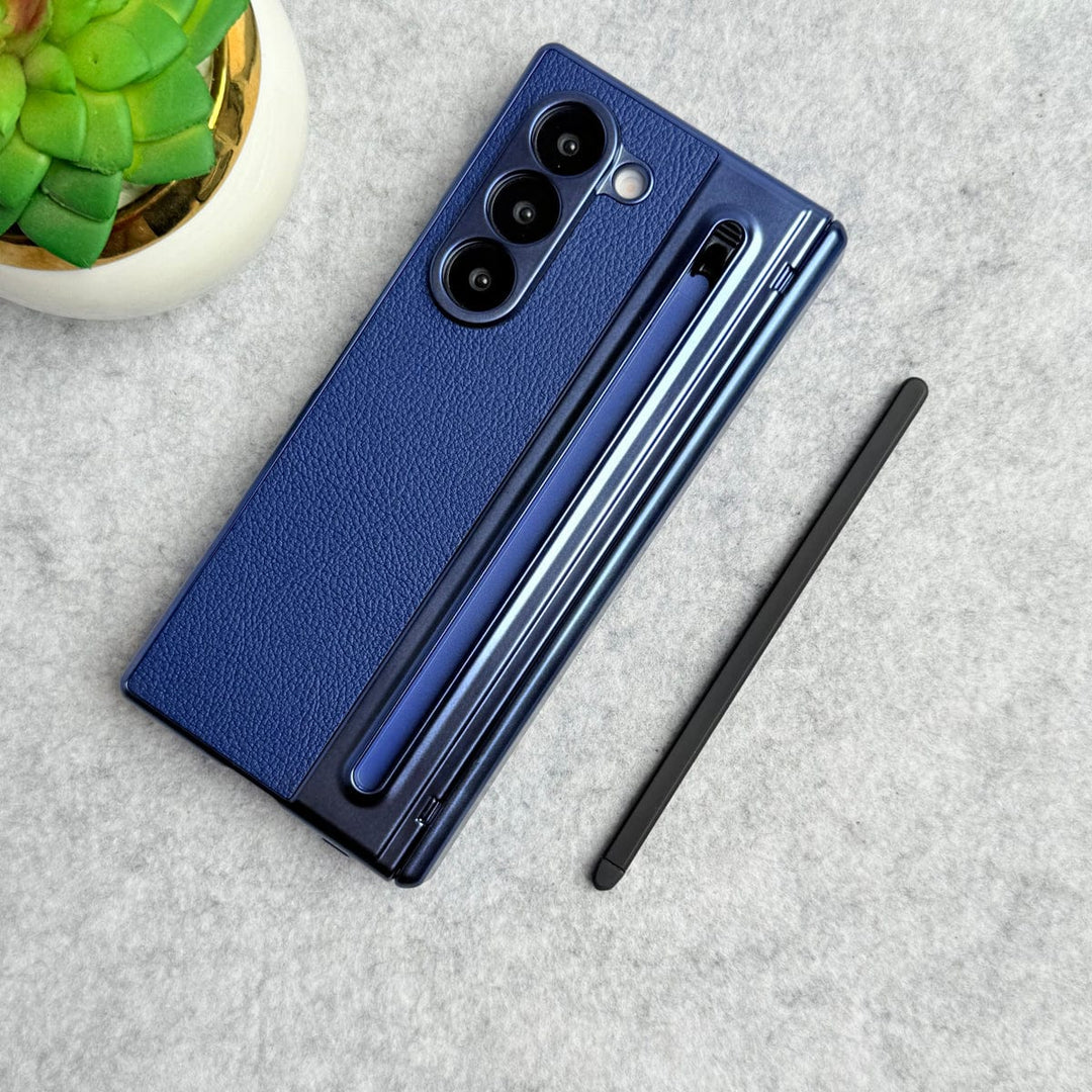 FRATO Fold 7 Collection Blue Samsung Galaxy Z Fold 7 Chrome Plating front Glass Protection Hinge Case Folding Cover