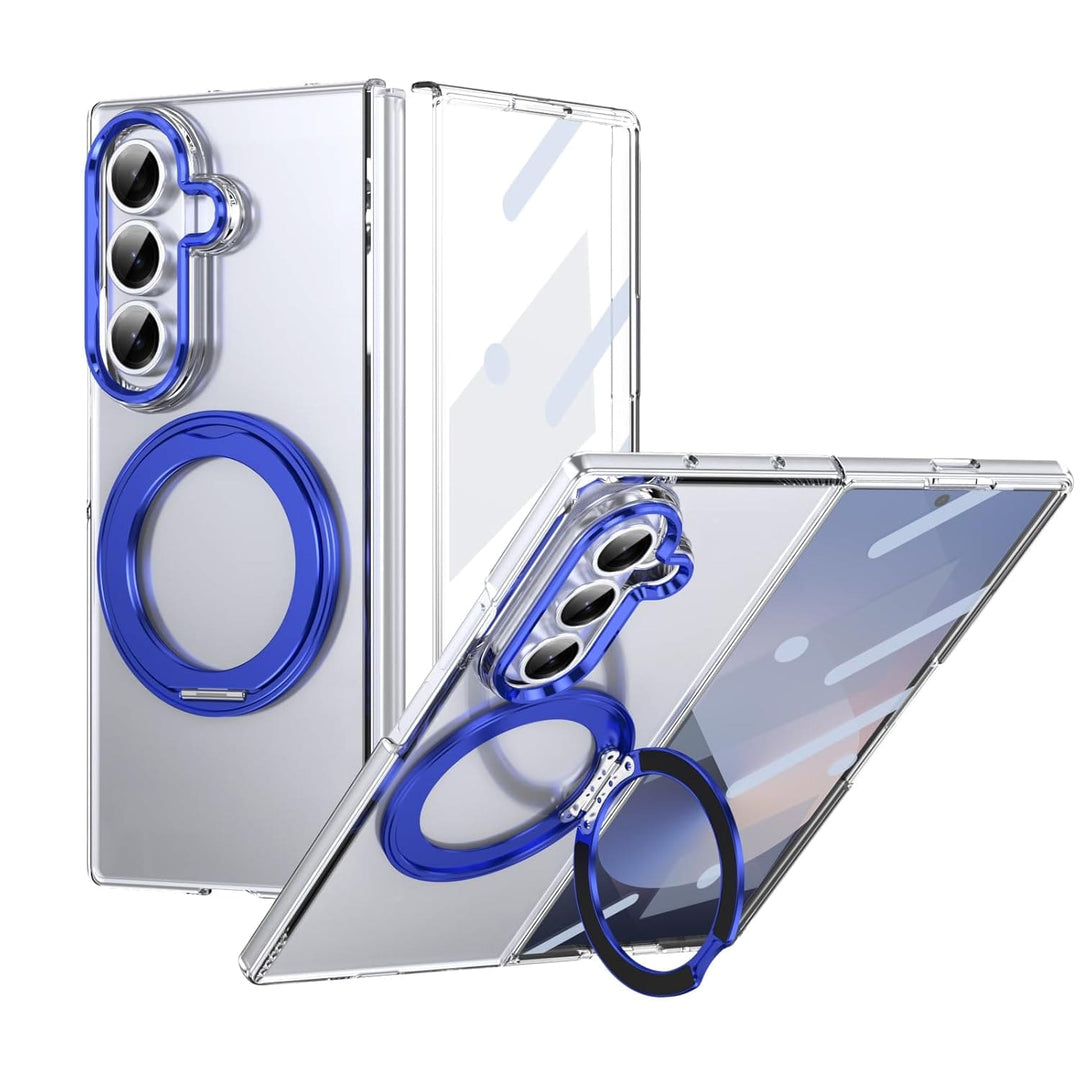 FRATO Fold 7 Collection Blue Samsung Galaxy Z Fold 7 Transparent 360°Rotating Magnetic Holder Case Cover