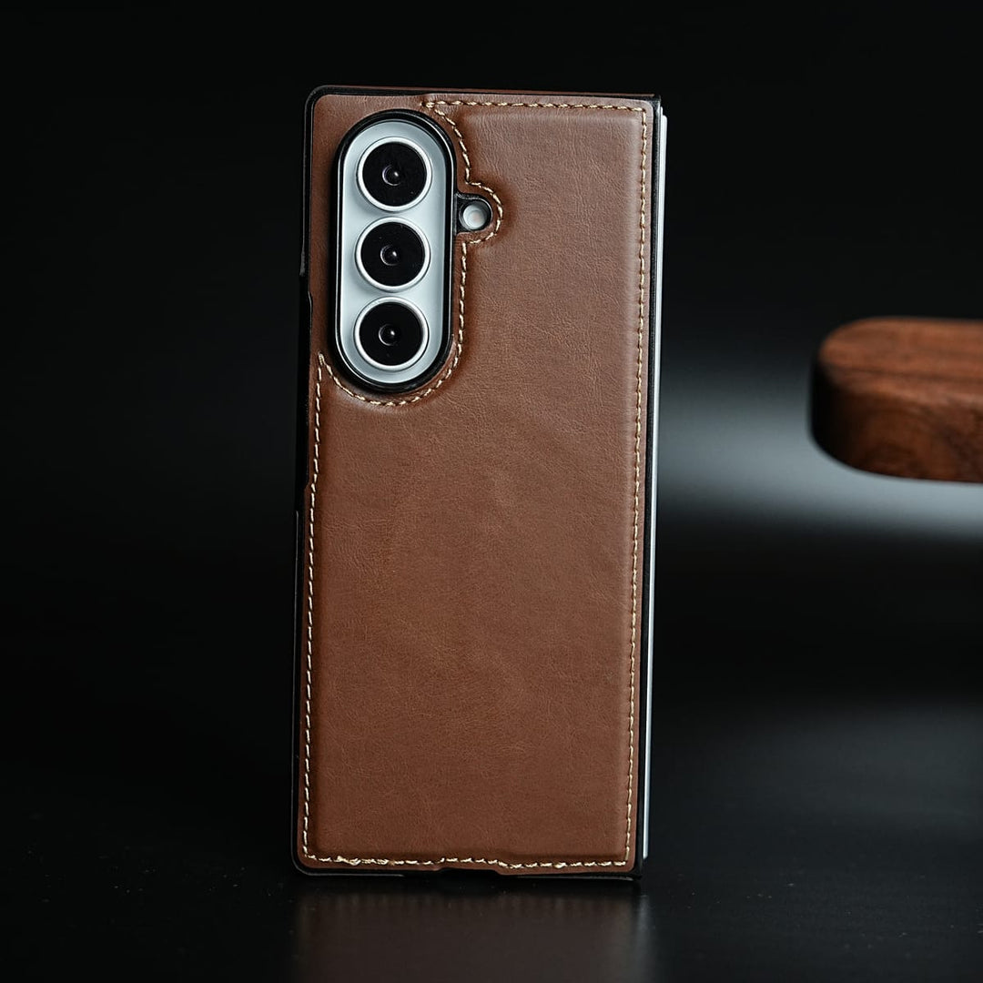 FRATO Fold 7 Collection Brown Edge Stitched Leather Texture Case for Galaxy Z Fold 7 | Magnetic Case
