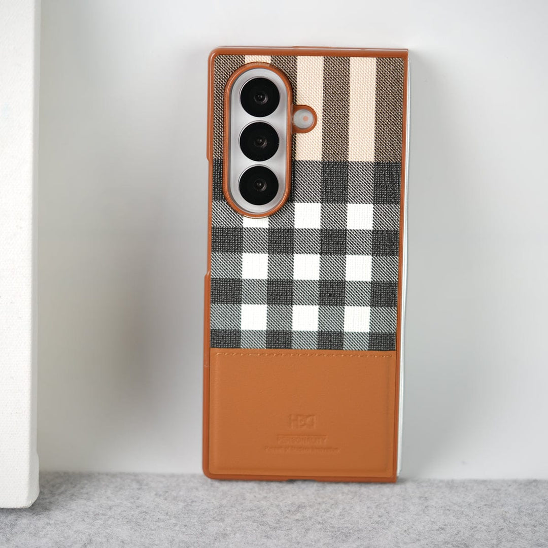 FRATO Fold 7 Collection Brown Samsung Galaxy Z Fold 7 Checks Leather Case Cover