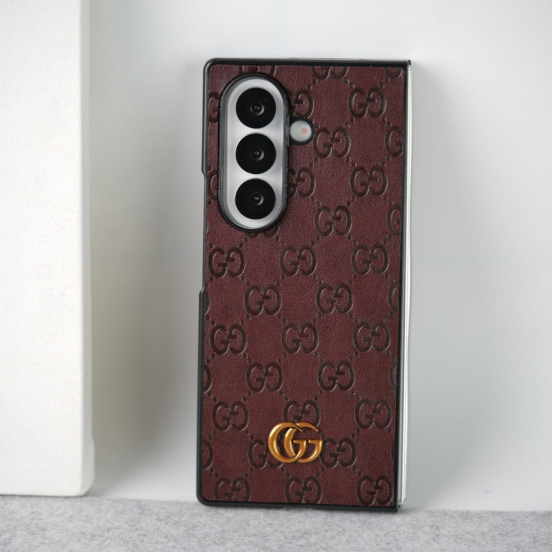 FRATO Fold 7 Collection Brown Samsung Galaxy Z fold 7 Luxury GG Fashion Leather Brand Case Cover