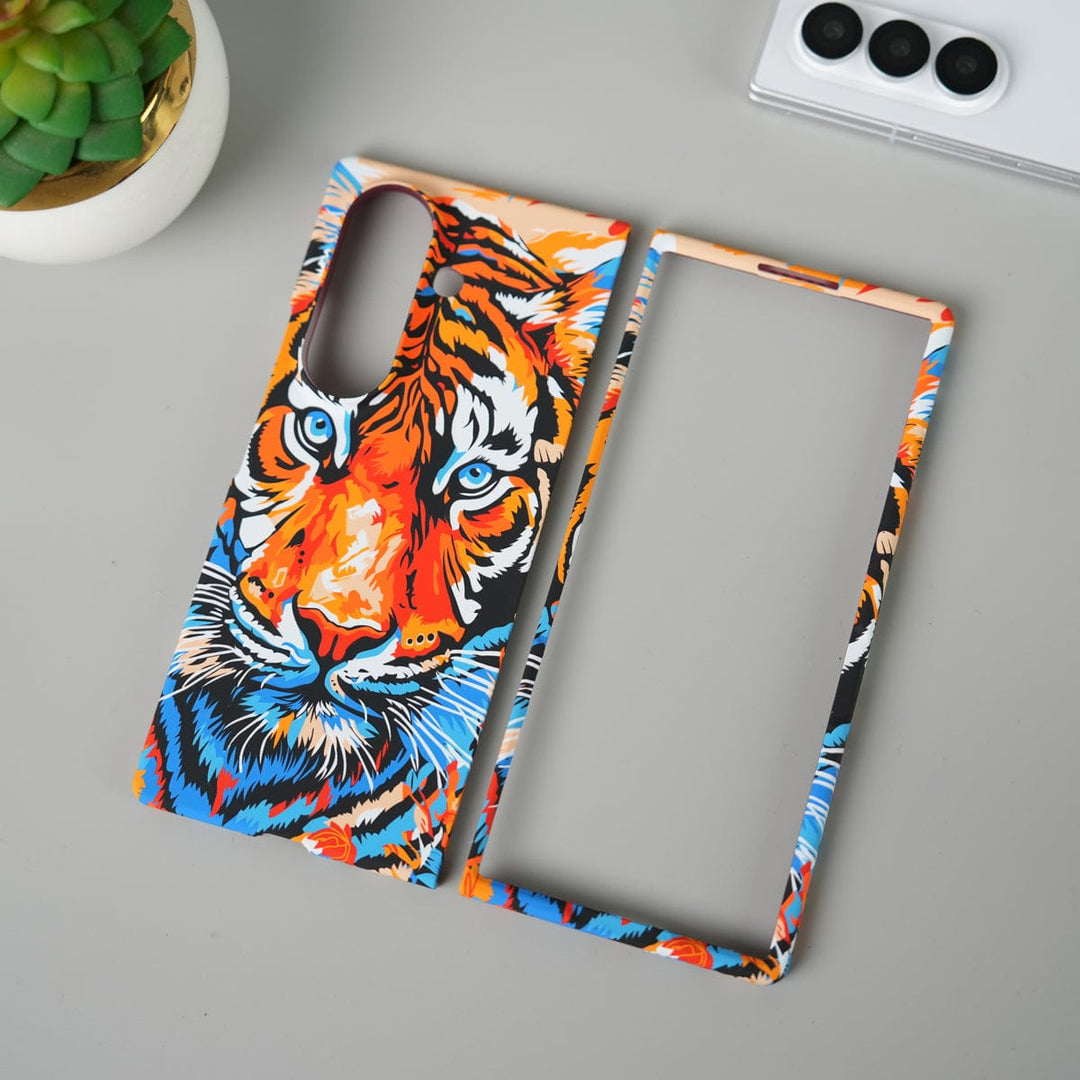 FRATO Fold 7 Collection Colorful Tiger Samsung Galaxy Z Fold 7 Carbon Fiber Texture Case | Tiger Printed Hard PC Cover with MagSafe | Shockproof Slim Protection