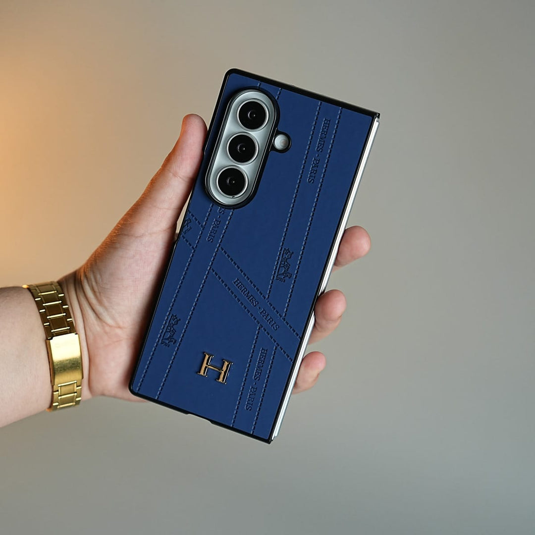 FRATO Fold 7 Collection Dark Blue Premium H-Style PU Leather Case for Galaxy Z Fold 7 | Luxury Designer-Inspired Protective Cover