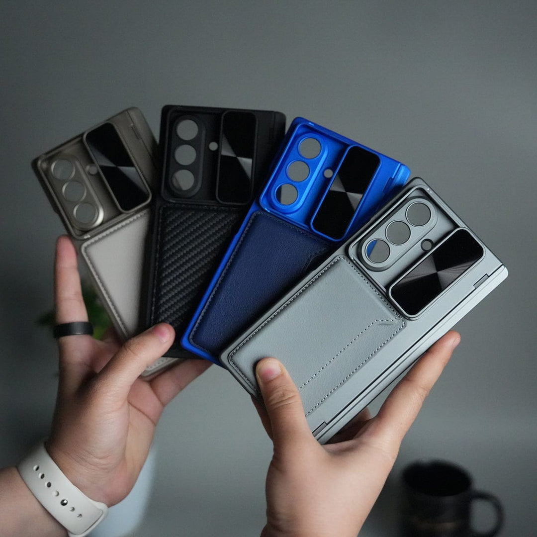 FRATO Fold 7 Collection Galaxy Z Fold 7 Camera Shutter Case | Slim Hard Back Cover with Card Holder & Hinge Kickstand | Shockproof Protective Case