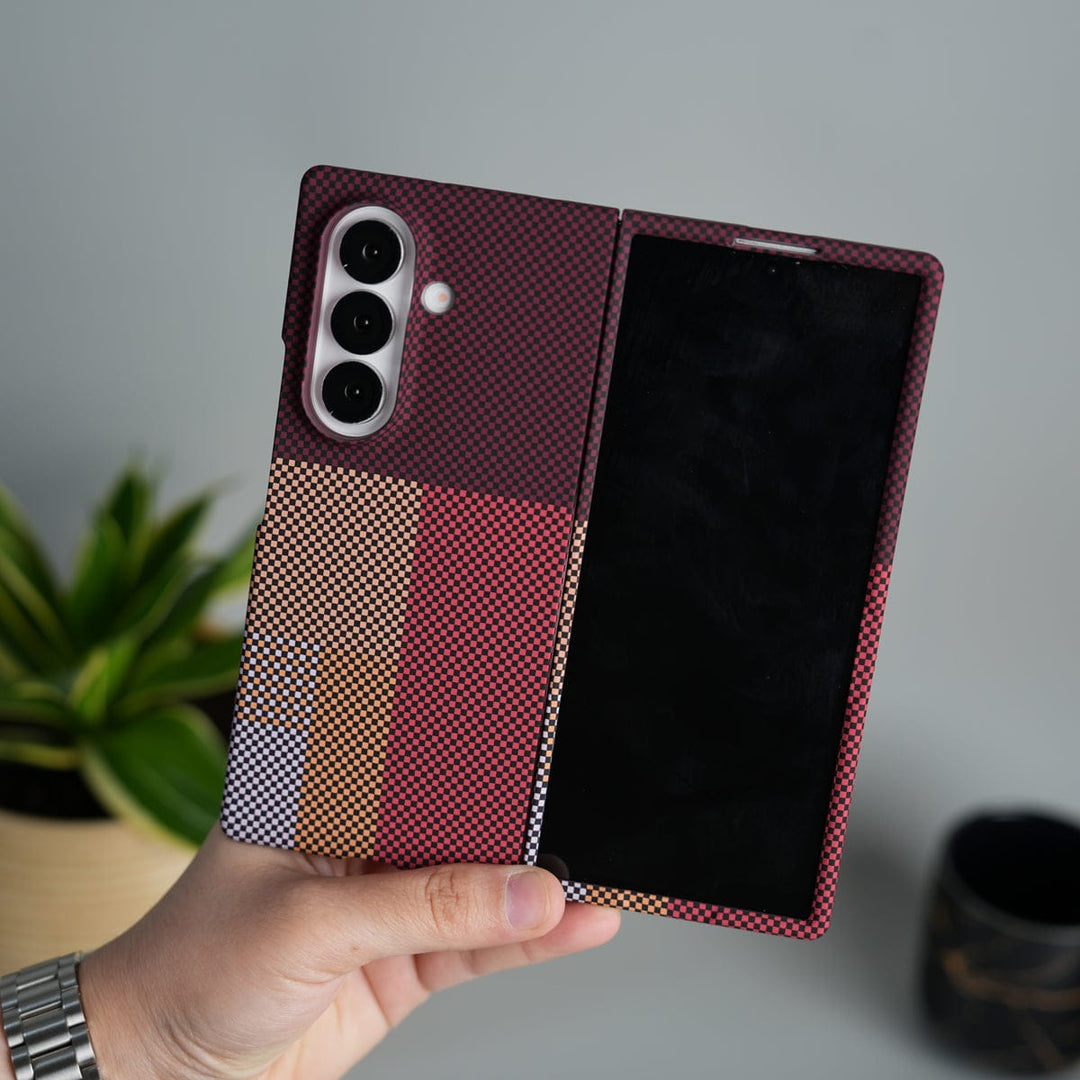 FRATO Fold 7 Collection Galaxy Z Fold 7 Carbon Fiber Texture Design Hard Pc MagSafe Case Cover MaroonTop Design