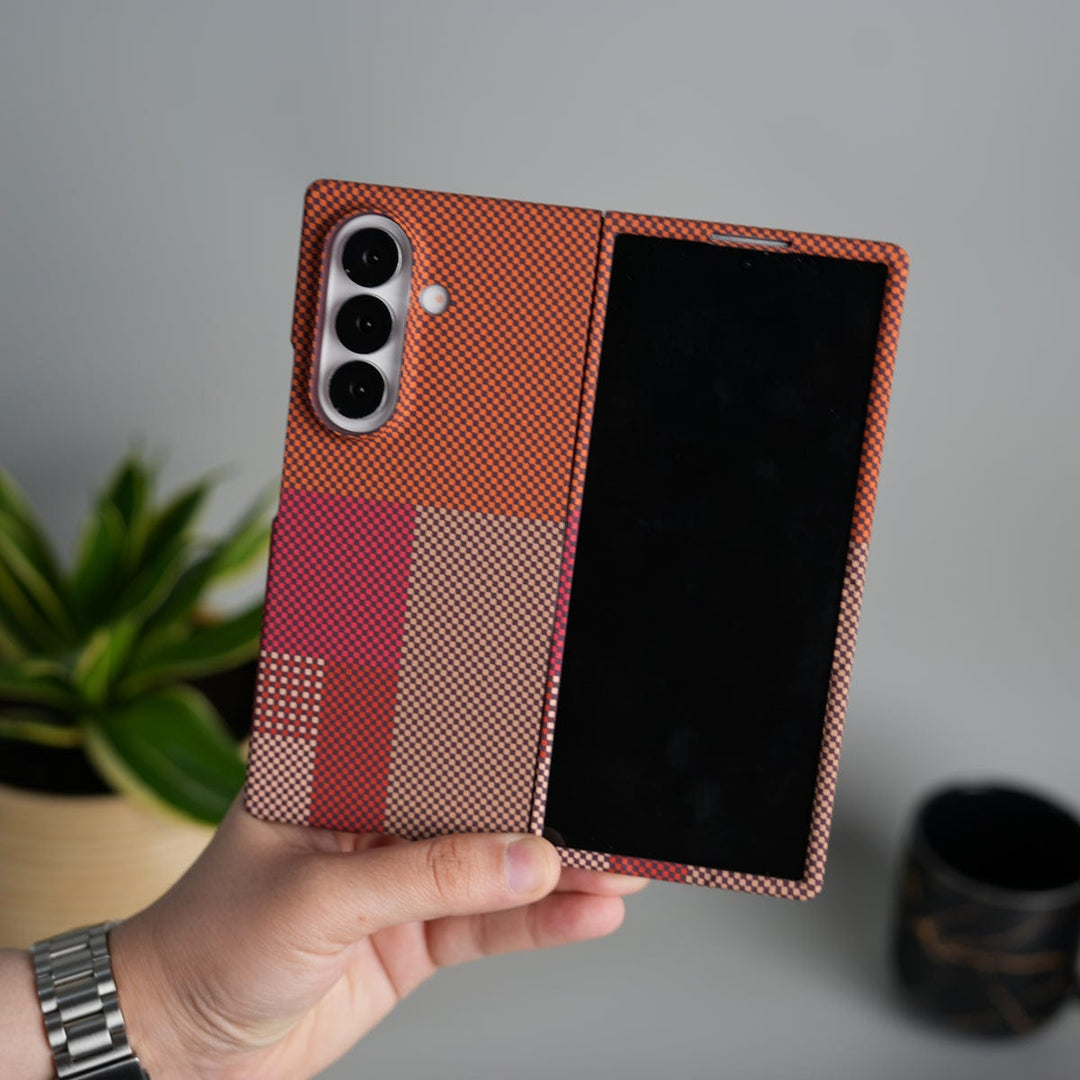 FRATO Fold 7 Collection Galaxy Z Fold 7 Carbon Fiber Texture Design Hard Pc MagSafe Case Cover OrangeTop Design