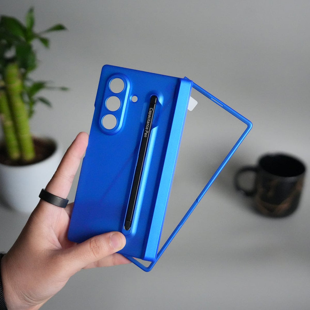 FRATO Fold 7 Collection Galaxy Z Fold 7 Case with S-Pen Slot & Front Glass | Matte Hard Back Cover | Blue