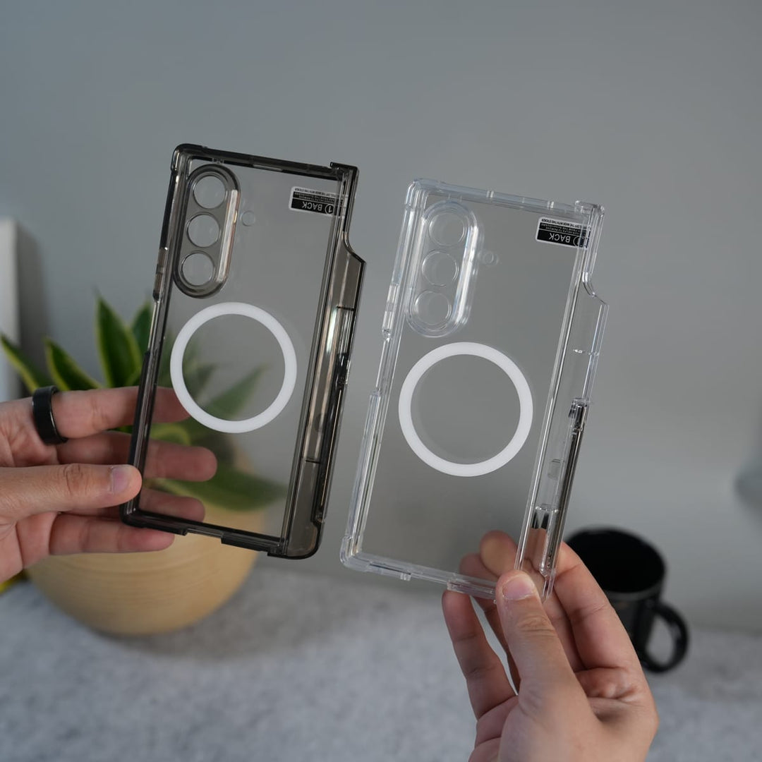 FRATO Fold 7 Collection Galaxy Z Fold 7 Clear MagSafe Case with S Pen Holder, Kickstand &amp; Hinge Protection | Transparent Shockproof Cover