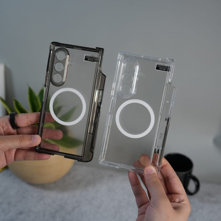 FRATO Fold 7 Collection Galaxy Z Fold 7 Clear MagSafe Case with S Pen Holder, Kickstand &amp; Hinge Protection | Transparent Shockproof Cover
