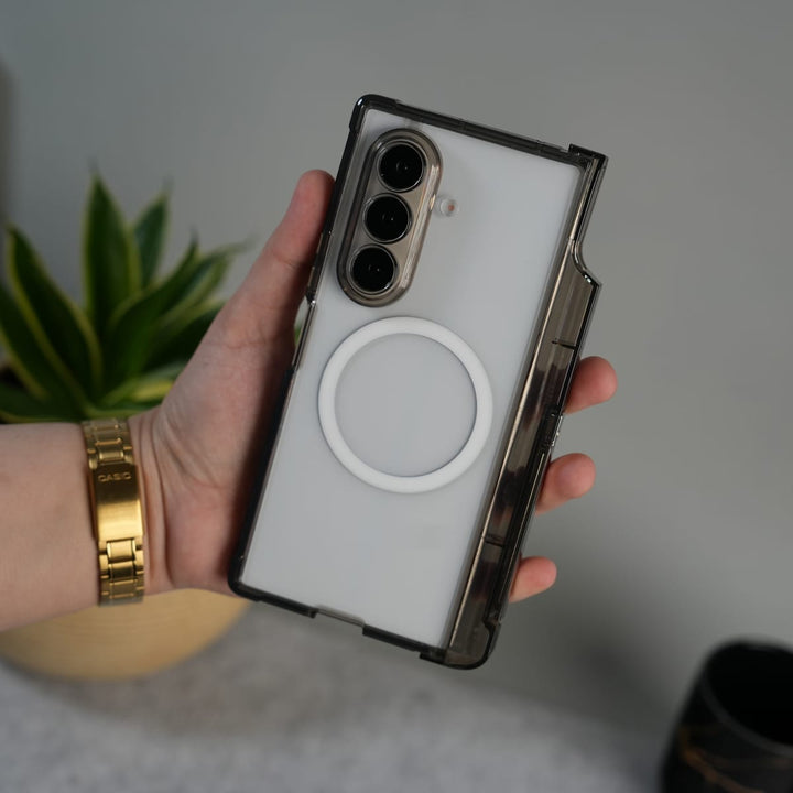 FRATO Fold 7 Collection Galaxy Z Fold 7 Clear MagSafe Case with S Pen Holder, Kickstand &amp; Hinge Protection | Transparent Shockproof Cover