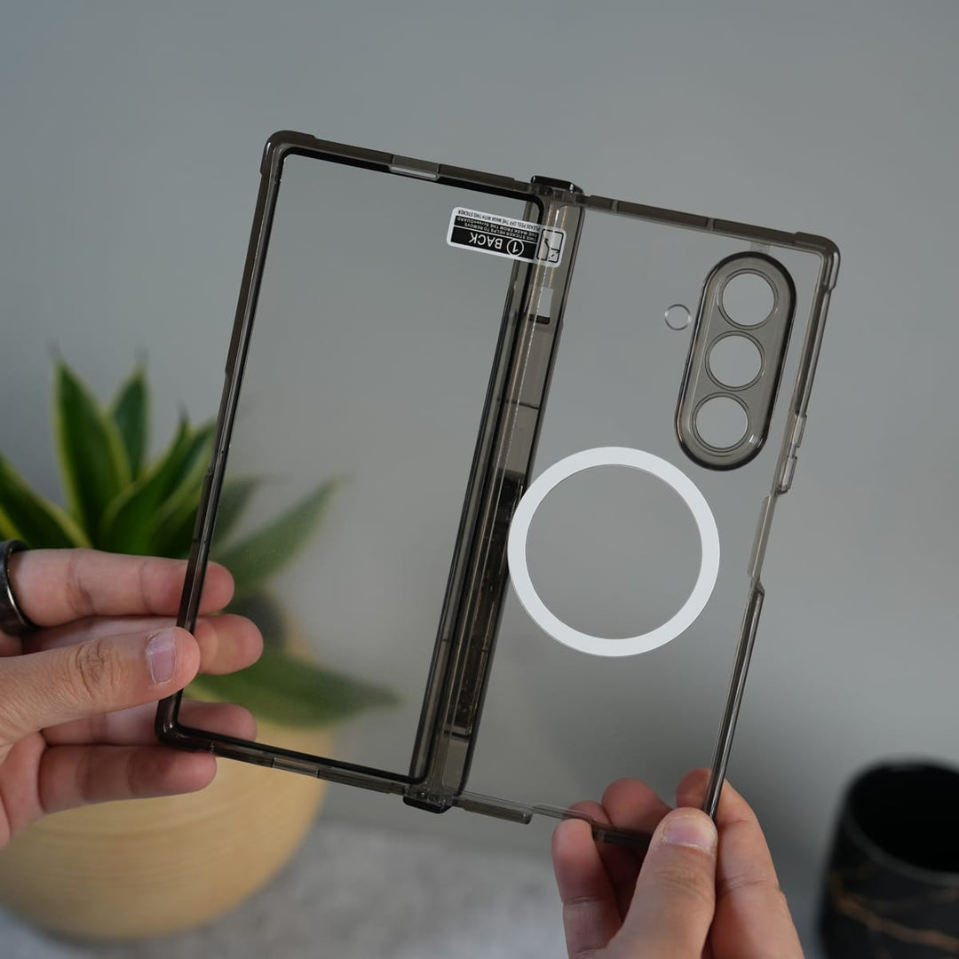FRATO Fold 7 Collection Galaxy Z Fold 7 Clear MagSafe Case with S Pen Holder, Kickstand &amp; Hinge Protection | Transparent Shockproof Cover