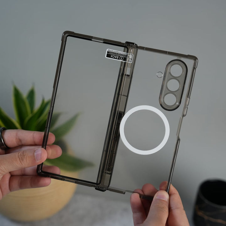 FRATO Fold 7 Collection Galaxy Z Fold 7 Clear MagSafe Case with S Pen Holder, Kickstand &amp; Hinge Protection | Transparent Shockproof Cover