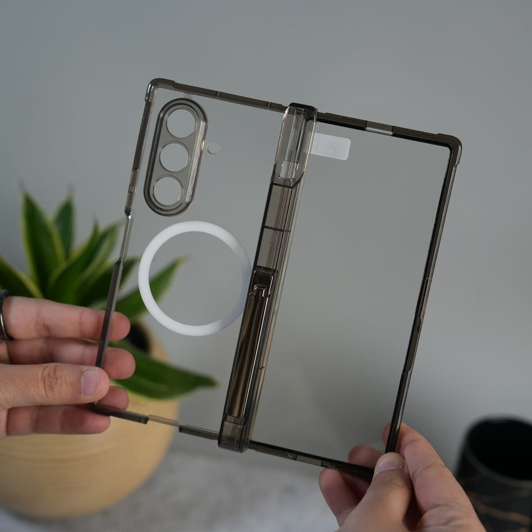 FRATO Fold 7 Collection Galaxy Z Fold 7 Clear MagSafe Case with S Pen Holder, Kickstand &amp; Hinge Protection | Transparent Shockproof Cover