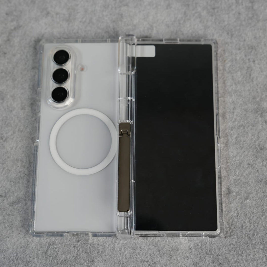FRATO Fold 7 Collection Galaxy Z Fold 7 Clear MagSafe Case with S Pen Holder, Kickstand &amp; Hinge Protection | Transparent Shockproof Cover
